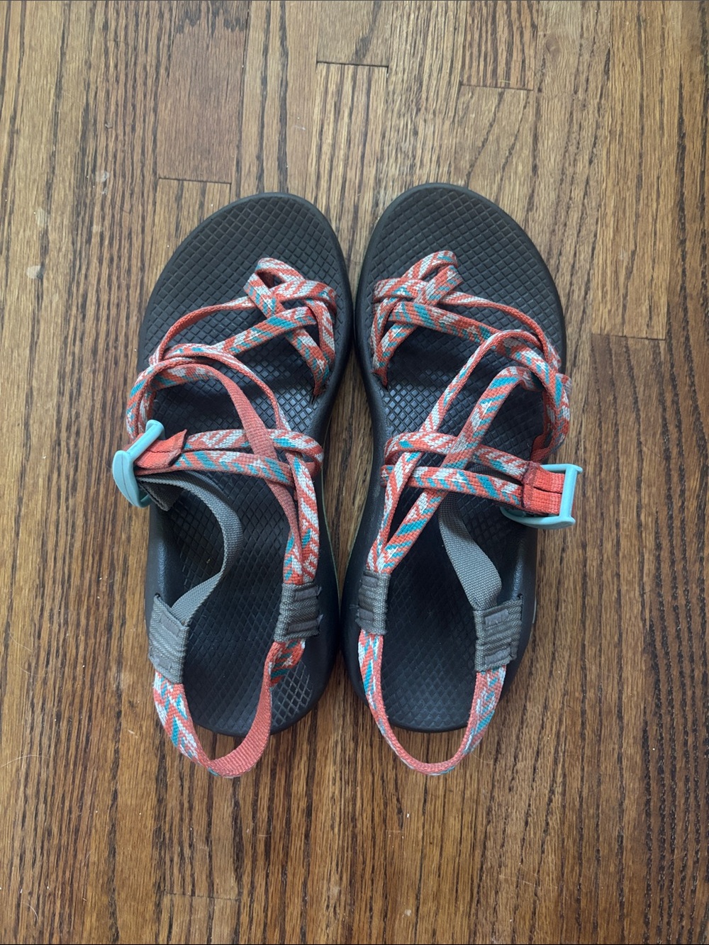 Chaco Women's Strappy Sandals in Coral, Teal & Black